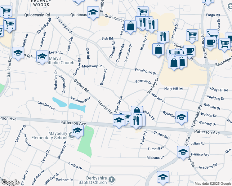 map of restaurants, bars, coffee shops, grocery stores, and more near 1201 Mapleton Cir in Richmond