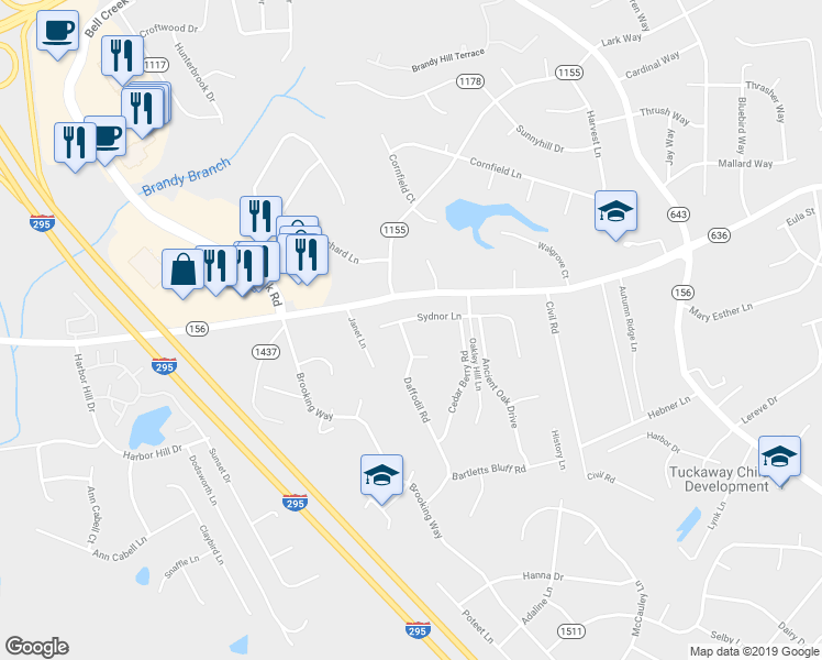 map of restaurants, bars, coffee shops, grocery stores, and more near 7025 Daffodil Road in Mechanicsville