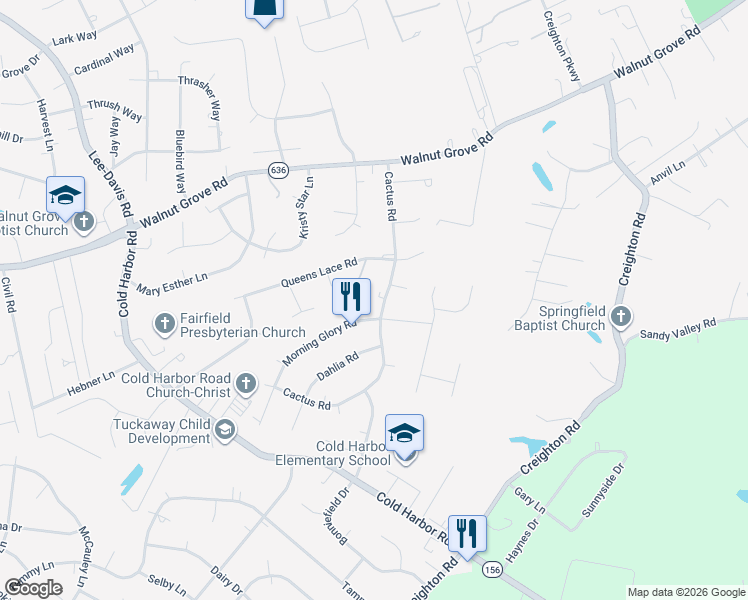 map of restaurants, bars, coffee shops, grocery stores, and more near 7266 Cactus Road in Mechanicsville
