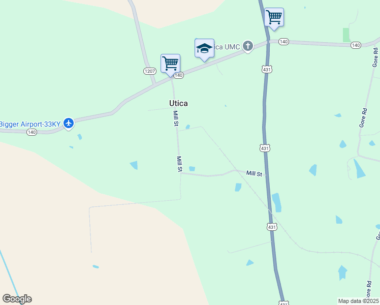 map of restaurants, bars, coffee shops, grocery stores, and more near 10967 Mill Street in Utica
