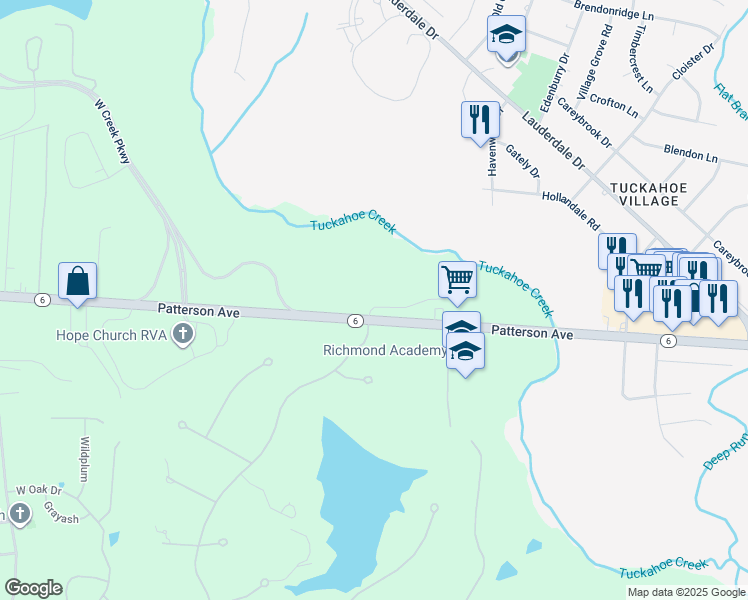 map of restaurants, bars, coffee shops, grocery stores, and more near 12330 Patterson Avenue in Richmond