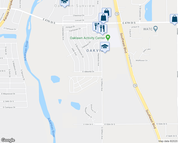 map of restaurants, bars, coffee shops, grocery stores, and more near 5414 Meadowview Avenue in Wichita