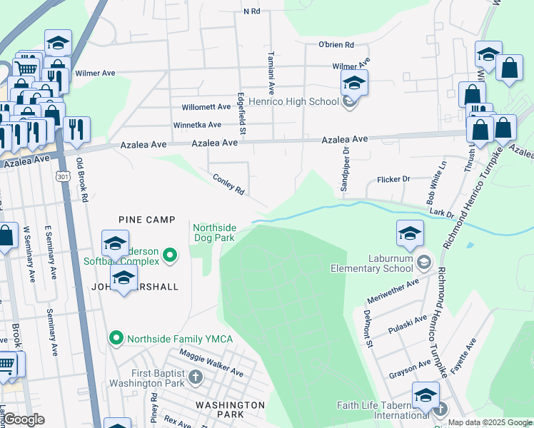map of restaurants, bars, coffee shops, grocery stores, and more near 509 Conley Road in Richmond