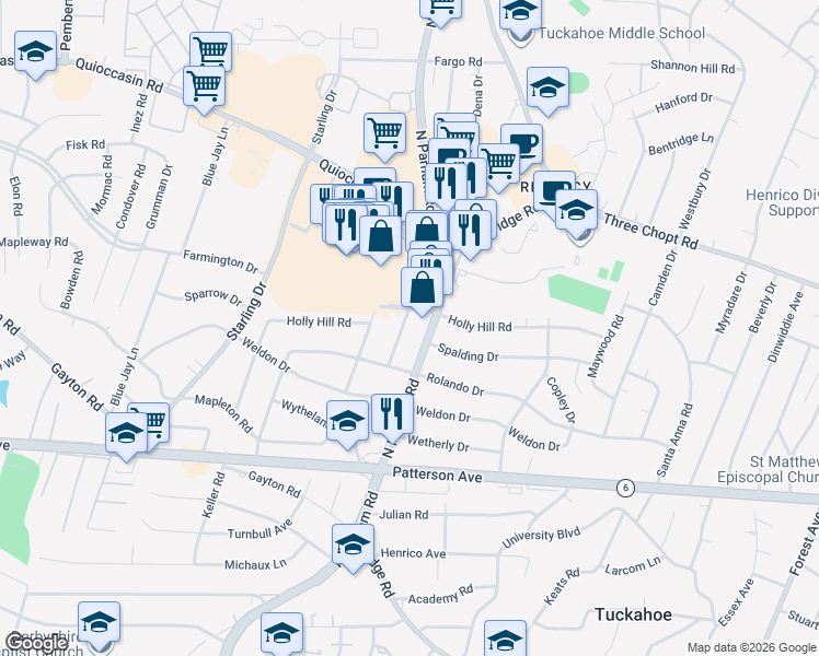 map of restaurants, bars, coffee shops, grocery stores, and more near 1311 Saint Michaels Lane in Richmond