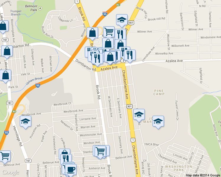 map of restaurants, bars, coffee shops, grocery stores, and more near 4828 West Seminary Avenue in Richmond