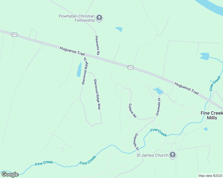 map of restaurants, bars, coffee shops, grocery stores, and more near 3183 Gullane Court in Powhatan