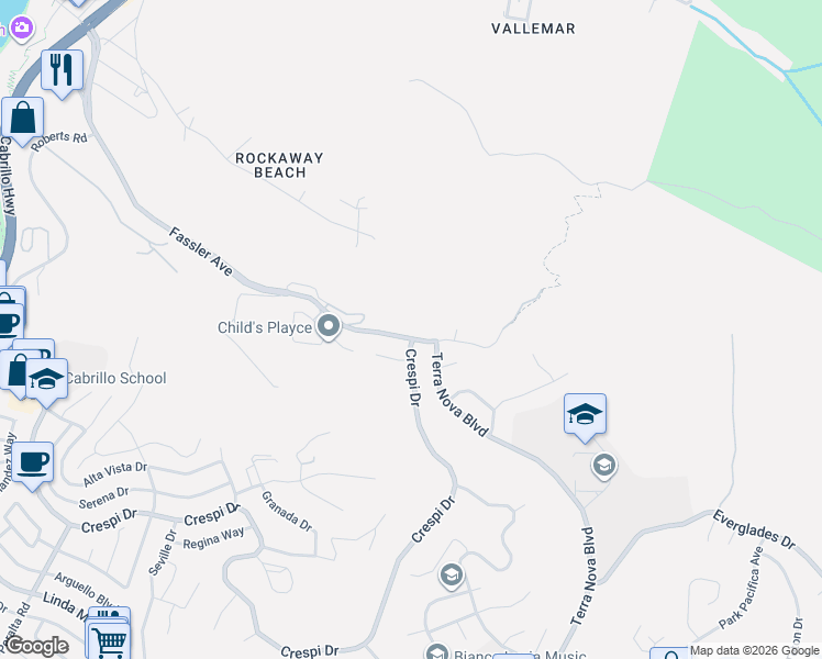 map of restaurants, bars, coffee shops, grocery stores, and more near 1060 Fassler Avenue in Pacifica