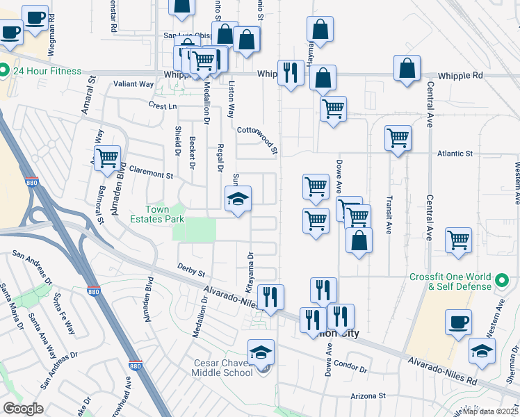 map of restaurants, bars, coffee shops, grocery stores, and more near 32707 Folklore Loop in Union City