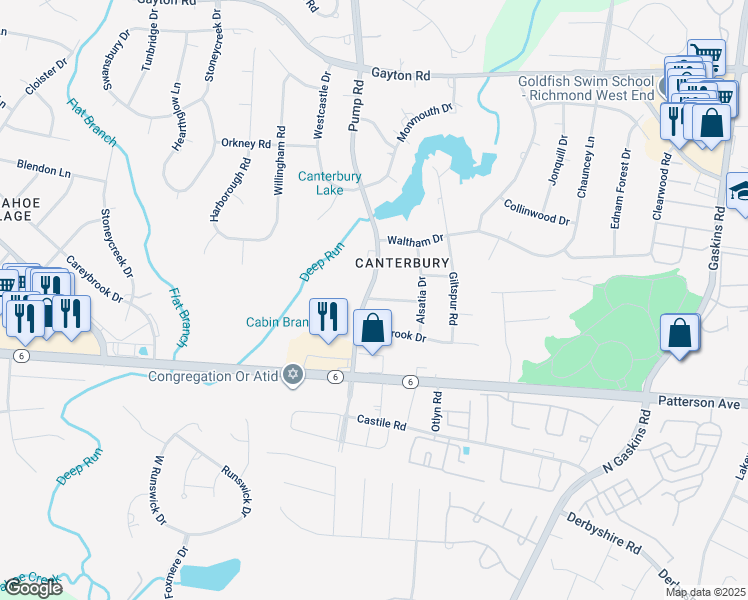 map of restaurants, bars, coffee shops, grocery stores, and more near Covent Road in Henrico
