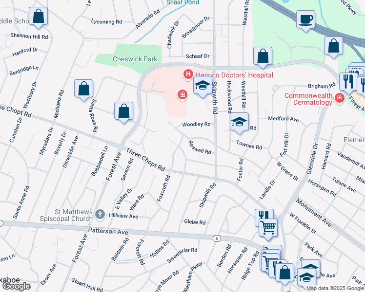 map of restaurants, bars, coffee shops, grocery stores, and more near 1315 Hillside Avenue in Richmond