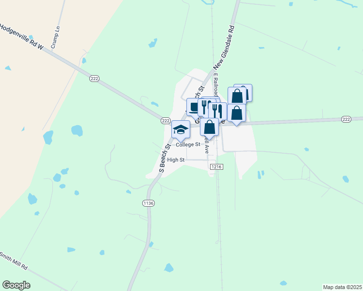 map of restaurants, bars, coffee shops, grocery stores, and more near 129 College Street in Glendale