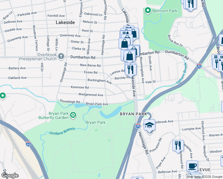 map of restaurants, bars, coffee shops, grocery stores, and more near 2217 Buckingham Avenue in Richmond