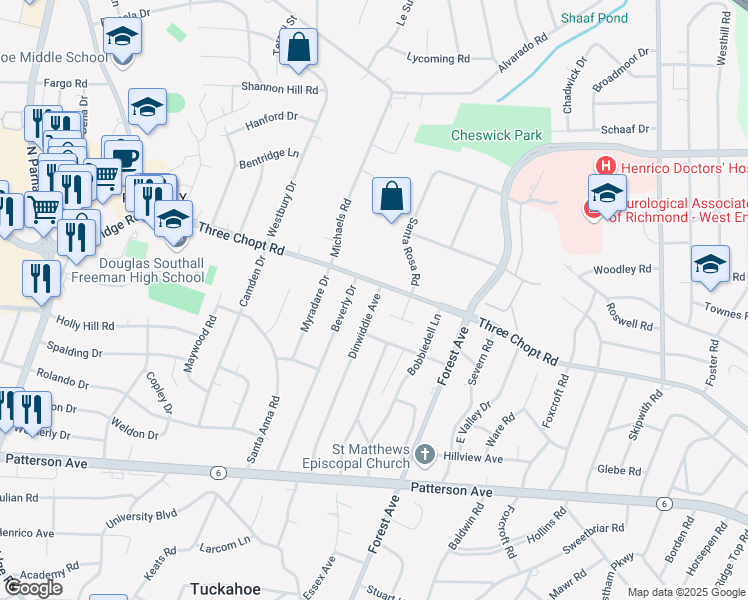 map of restaurants, bars, coffee shops, grocery stores, and more near in Richmond