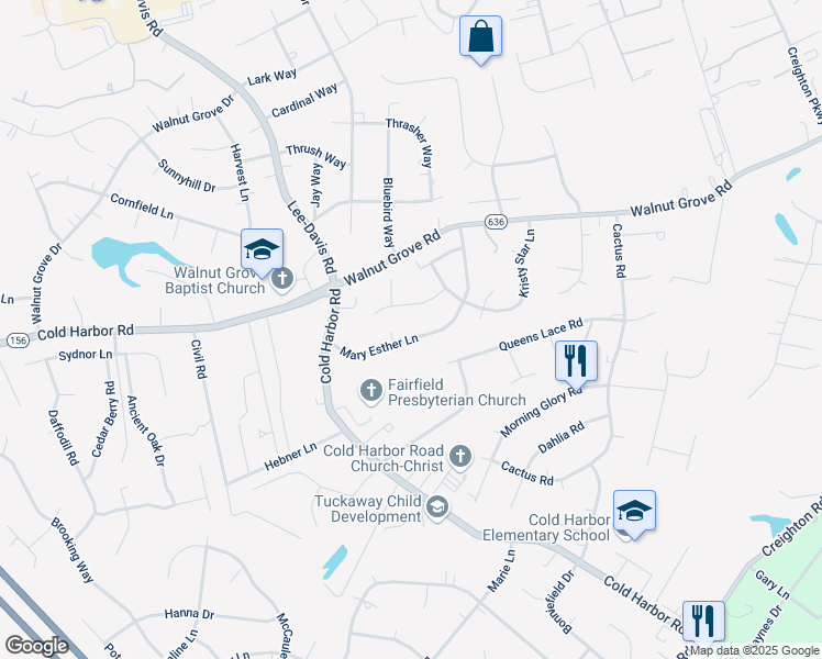 map of restaurants, bars, coffee shops, grocery stores, and more near 6381 Wilpat Road in Mechanicsville