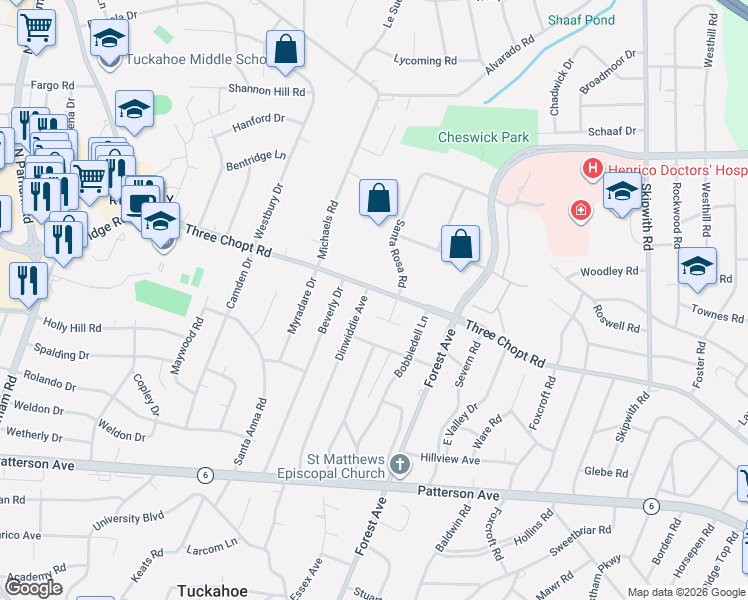 map of restaurants, bars, coffee shops, grocery stores, and more near in Richmond