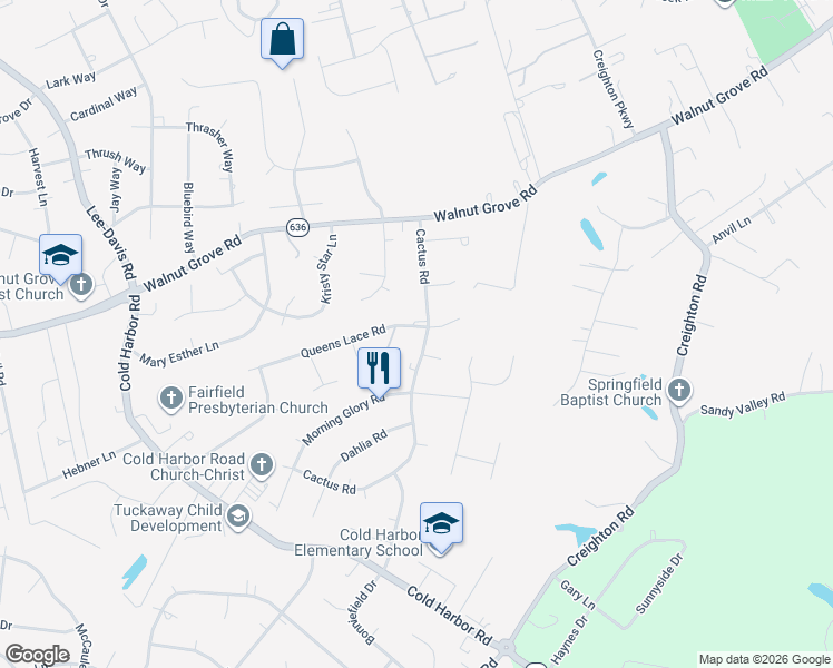 map of restaurants, bars, coffee shops, grocery stores, and more near 7297 State Route 1560 in Mechanicsville