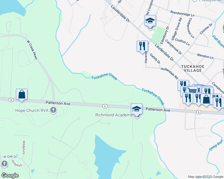 map of restaurants, bars, coffee shops, grocery stores, and more near 12330 Patterson Avenue in Richmond