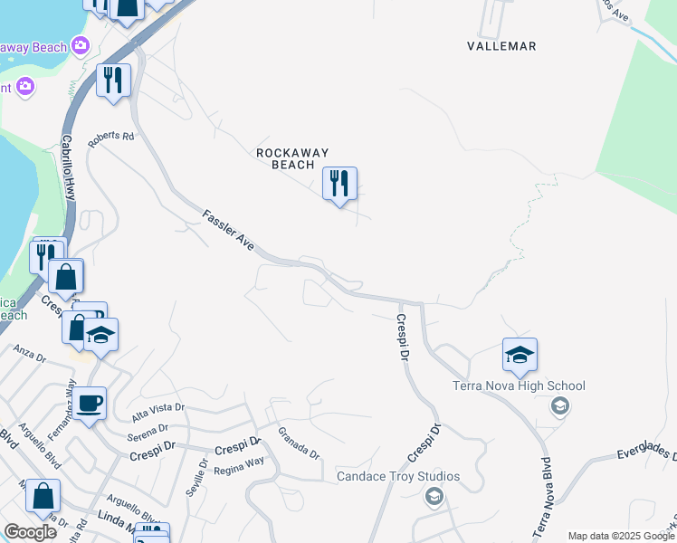 map of restaurants, bars, coffee shops, grocery stores, and more near 943 Fassler Avenue in Pacifica