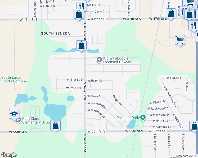 map of restaurants, bars, coffee shops, grocery stores, and more near 920 West Hazel Street in Wichita