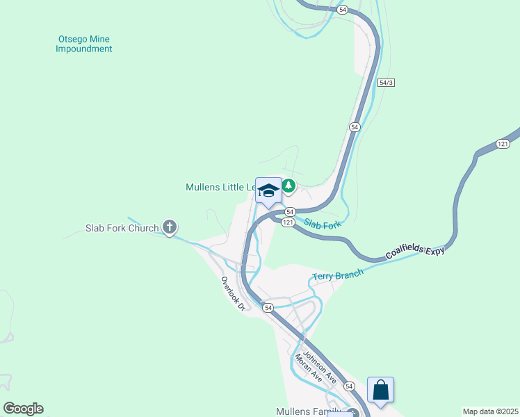 map of restaurants, bars, coffee shops, grocery stores, and more near 2001-2017 River Dr in Mullens