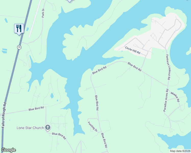 map of restaurants, bars, coffee shops, grocery stores, and more near Blue Bird Road in Falls of Rough
