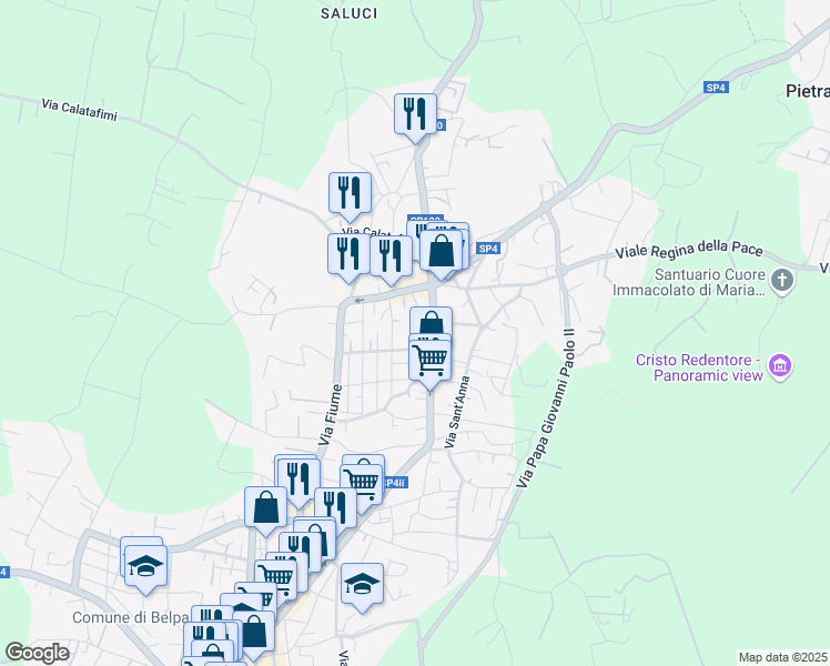 map of restaurants, bars, coffee shops, grocery stores, and more near 435 Via Vittorio Emanuele III in Belpasso