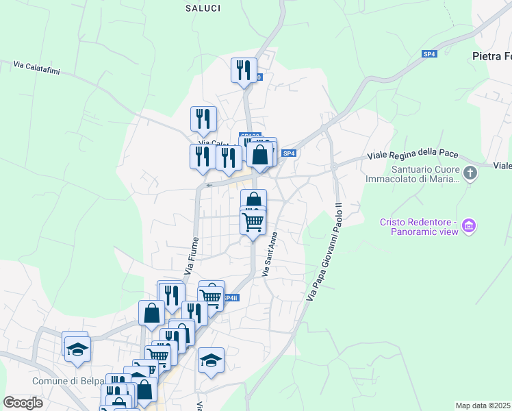 map of restaurants, bars, coffee shops, grocery stores, and more near 435 Via Vittorio Emanuele III in Belpasso