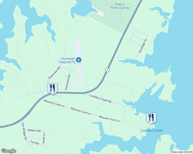 map of restaurants, bars, coffee shops, grocery stores, and more near 2847 Greys Point Road in Topping