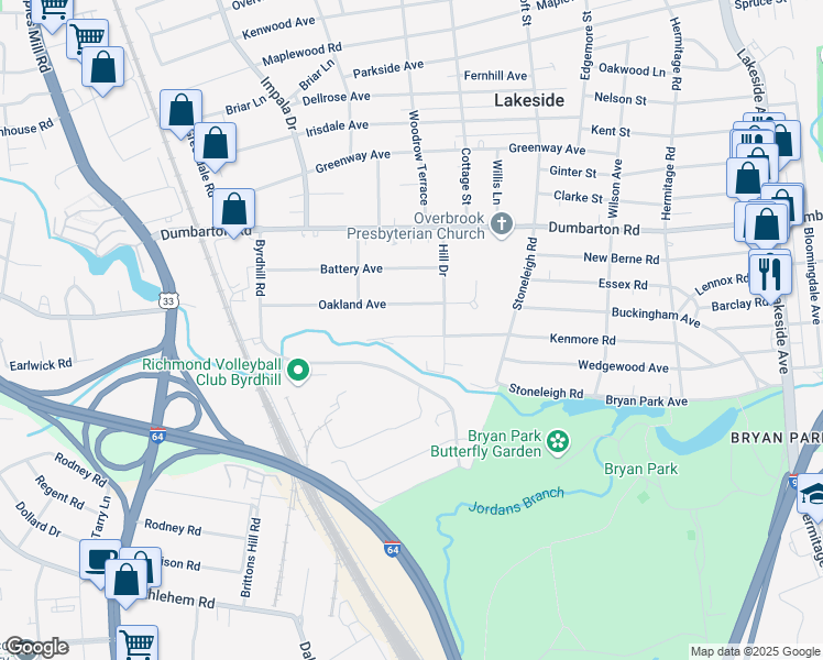 map of restaurants, bars, coffee shops, grocery stores, and more near 2808 Kenmore Road in Richmond