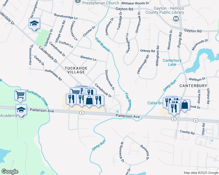 map of restaurants, bars, coffee shops, grocery stores, and more near 1311 Stoneycreek Drive in Henrico