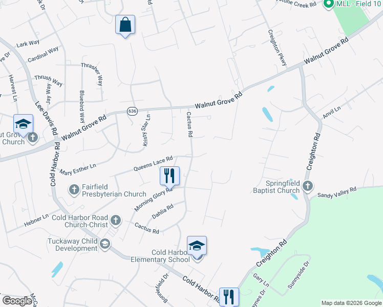 map of restaurants, bars, coffee shops, grocery stores, and more near 7297 State Route 1560 in Mechanicsville