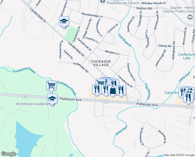 map of restaurants, bars, coffee shops, grocery stores, and more near 1601 Hollandale Road in Richmond