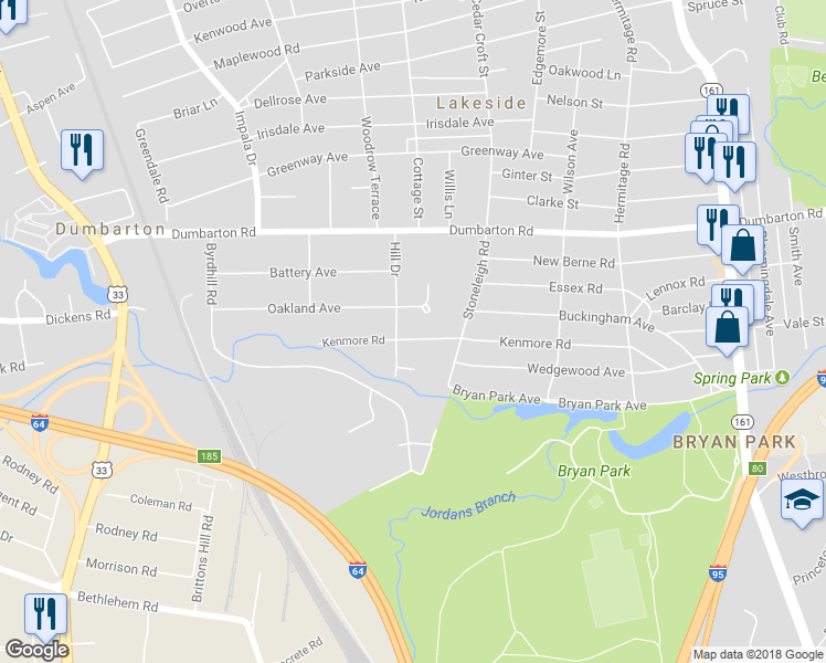 map of restaurants, bars, coffee shops, grocery stores, and more near 2510 Kenmore Road in Richmond
