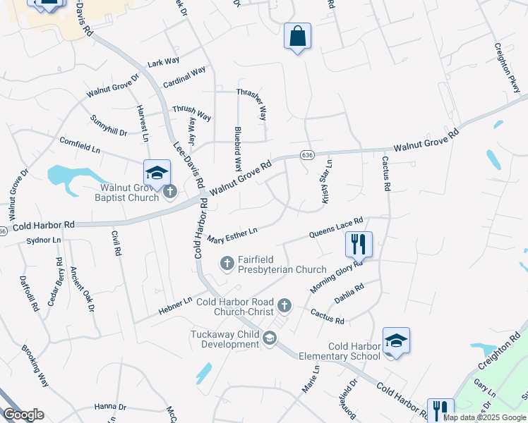 map of restaurants, bars, coffee shops, grocery stores, and more near 6381 Wilpat Rd in Mechanicsville