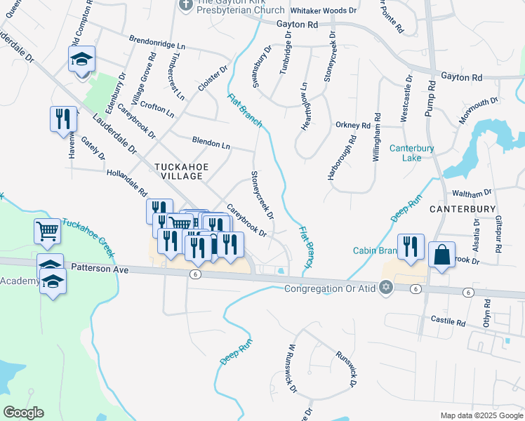 map of restaurants, bars, coffee shops, grocery stores, and more near 1308 Stoneycreek Drive in Richmond