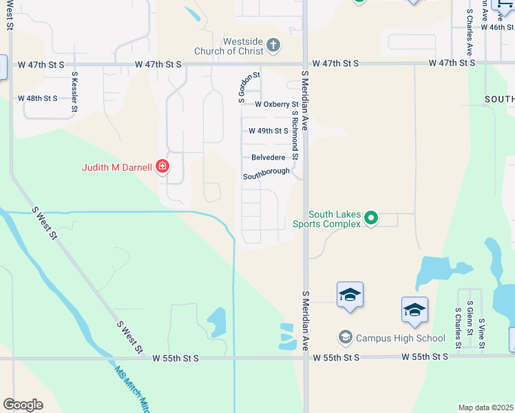 map of restaurants, bars, coffee shops, grocery stores, and more near 5111 South Meridian Avenue in Wichita