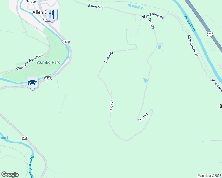 map of restaurants, bars, coffee shops, grocery stores, and more near Tower Road in Allen City