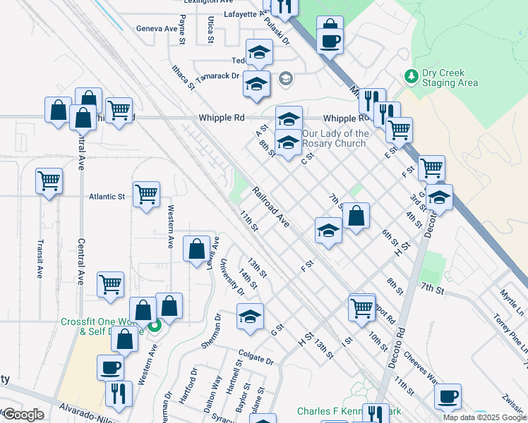 map of restaurants, bars, coffee shops, grocery stores, and more near 33318 Depot Road in Union City