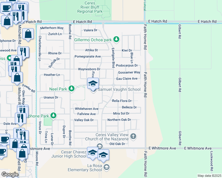 map of restaurants, bars, coffee shops, grocery stores, and more near 3788 Helen Perry Road in Ceres