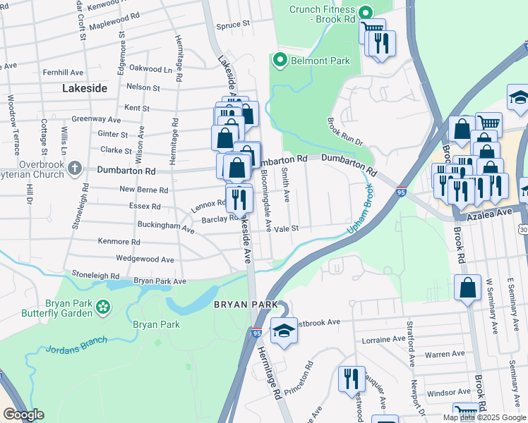 map of restaurants, bars, coffee shops, grocery stores, and more near 5312 Bloomingdale Avenue in Richmond