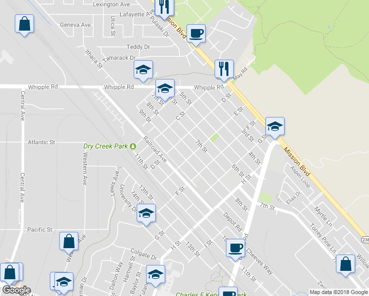 map of restaurants, bars, coffee shops, grocery stores, and more near 33432 8th Street in Union City