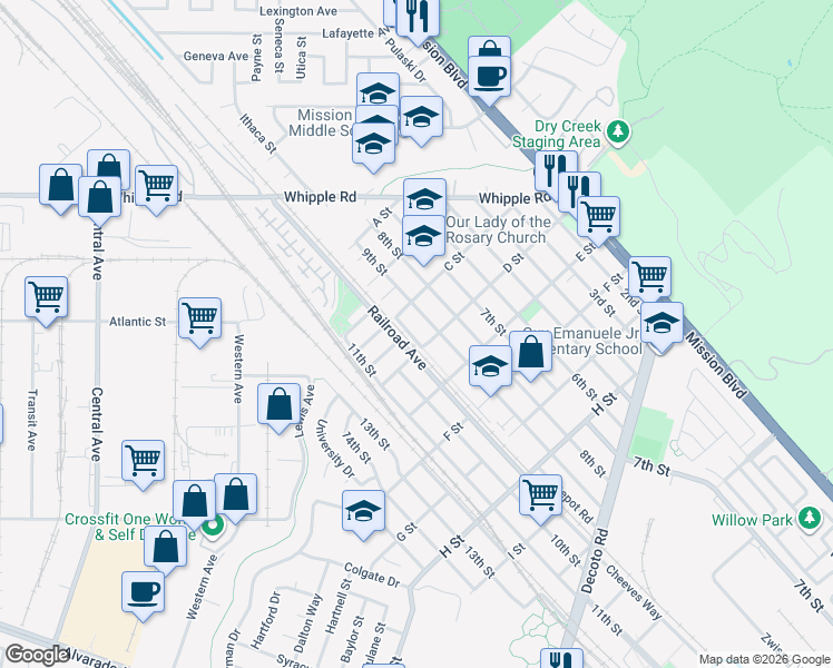 map of restaurants, bars, coffee shops, grocery stores, and more near 33348 Depot Road in Union City