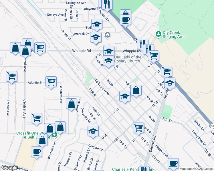 map of restaurants, bars, coffee shops, grocery stores, and more near 33348 Depot Road in Union City