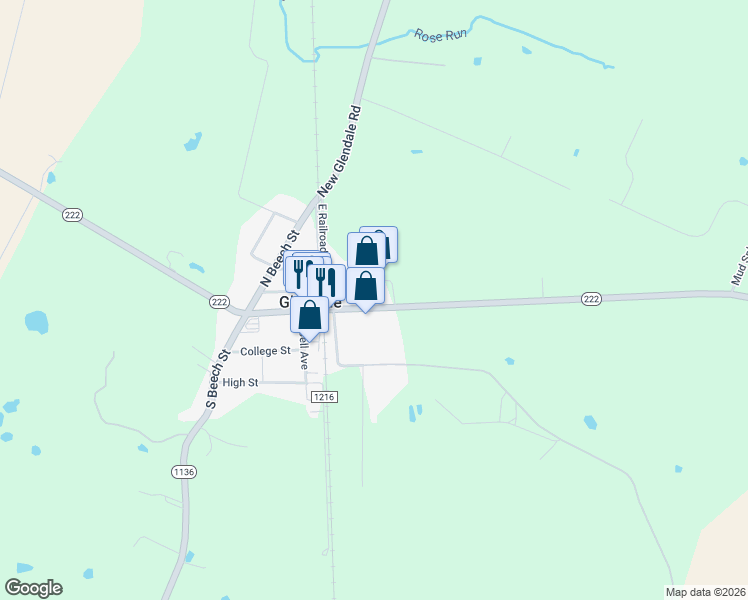 map of restaurants, bars, coffee shops, grocery stores, and more near 438 Kentucky 222 in Glendale