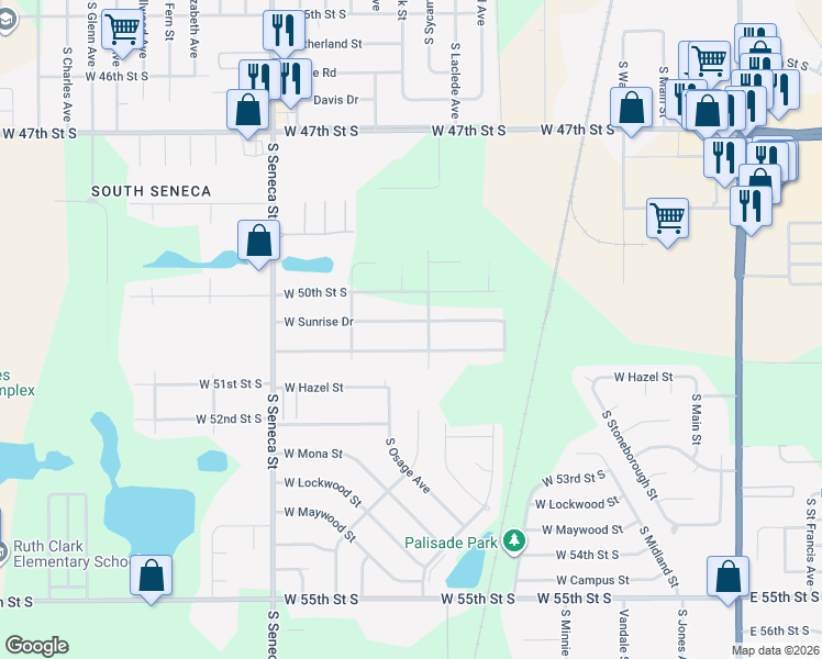 map of restaurants, bars, coffee shops, grocery stores, and more near 717 W Sunrise St in Wichita