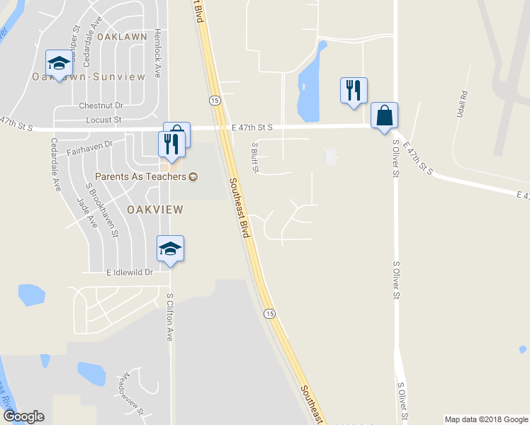 map of restaurants, bars, coffee shops, grocery stores, and more near 4108 Wildflower Circle in Wichita