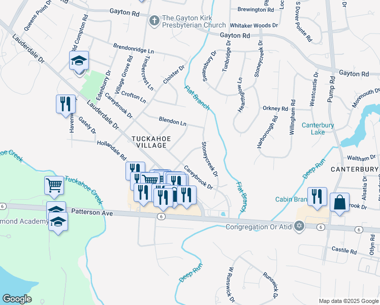 map of restaurants, bars, coffee shops, grocery stores, and more near 1406 Westbriar Drive in Henrico