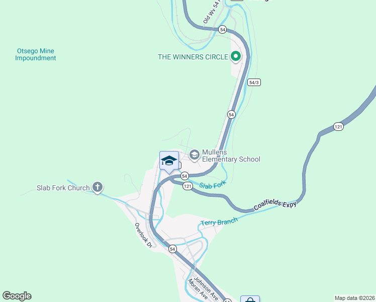 map of restaurants, bars, coffee shops, grocery stores, and more near Caloric Road in Mullens