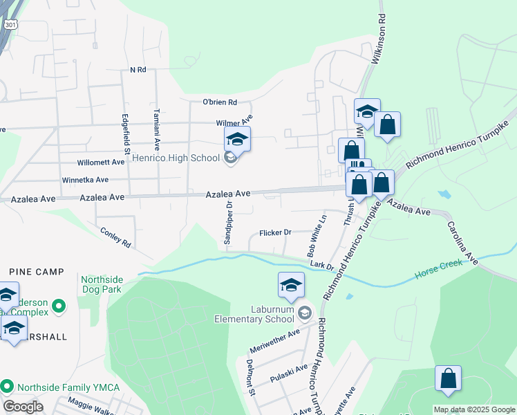 map of restaurants, bars, coffee shops, grocery stores, and more near 353 Waxwing Drive in Richmond