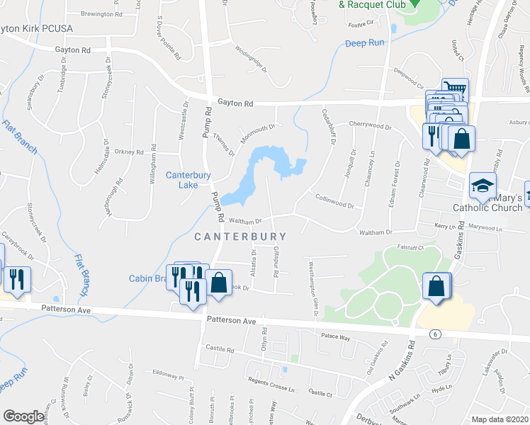 map of restaurants, bars, coffee shops, grocery stores, and more near 1400 Giltspur Road in Richmond